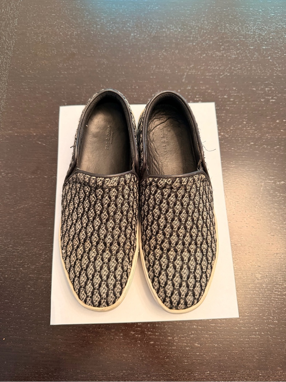 rag & bone Black and Cream Woven Slip-On Loafers